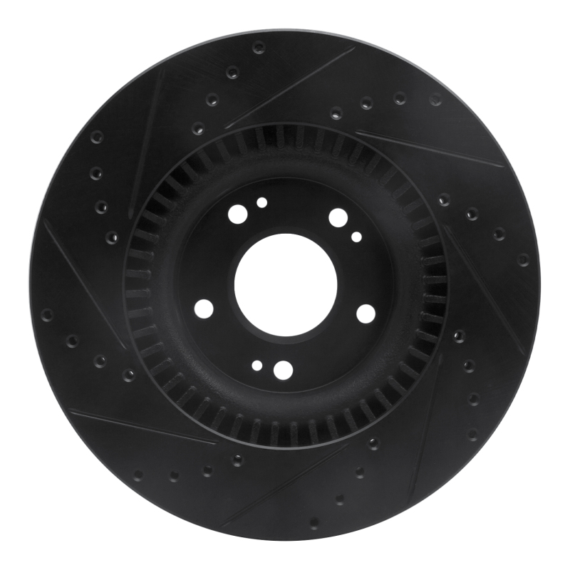 Hyundai Genesis Sedan Brake Rotor (1) - Front Right - R1 Concepts - Drilled & Slotted - Black - `09-`11